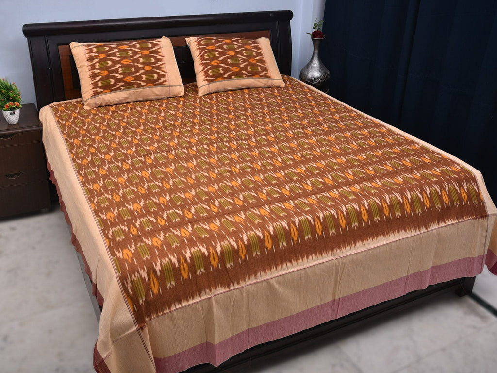Rust Pochampally Ikat Cotton Handloom Bedsheet with Allover Design 90 x 108 Inches bd0049
