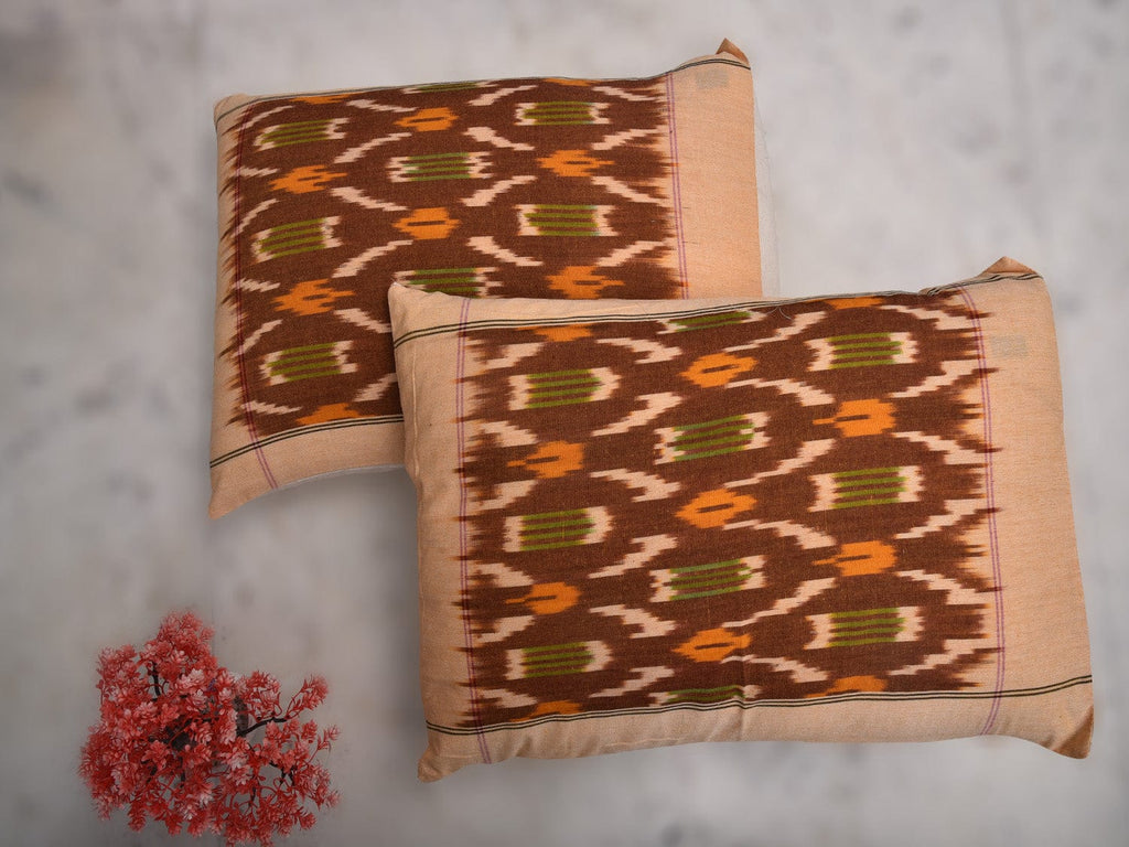 Rust Pochampally Ikat Cotton Handloom Bedsheet with Allover Design 90 x 108 Inches bd0049