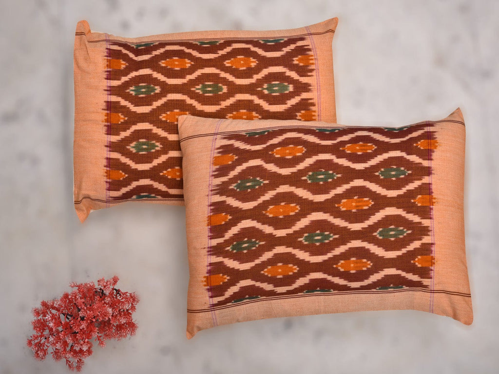 Rust Pochampally Ikat Cotton Handloom Bedsheet with Buta Design 90 x 108 Inches bd0056