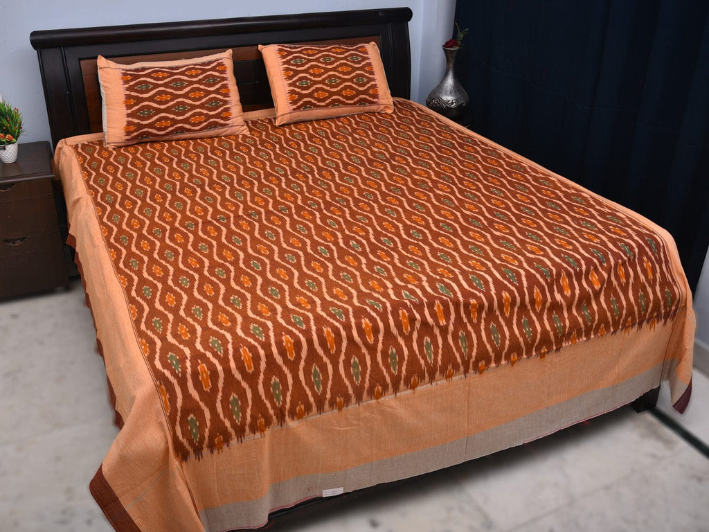 Rust Pochampally Ikat Cotton Handloom Bedsheet with Buta Design 90 x 108 Inches bd0056