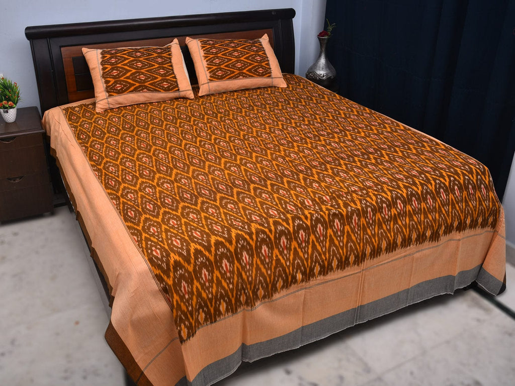 Rust Pochampally Ikat Cotton Handloom Bedsheet with Grill Design 90 x 108 Inches bd0057