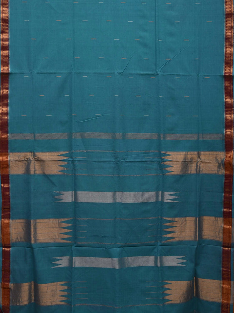 Sea Blue Khadi Cotton Handloom Saree with Doby Border Design kh0593