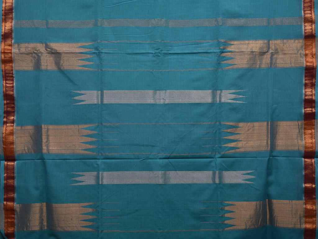 Sea Blue Khadi Cotton Handloom Saree with Doby Border Design kh0593