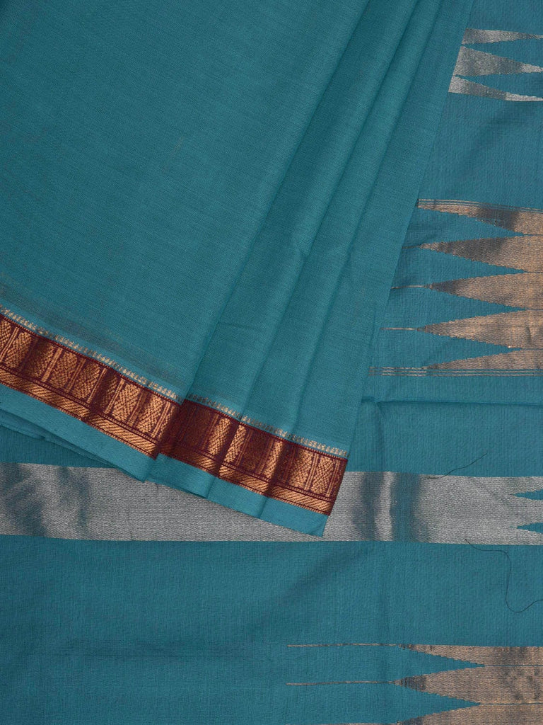 Sea Blue Khadi Cotton Handloom Saree with Doby Border Design kh0593