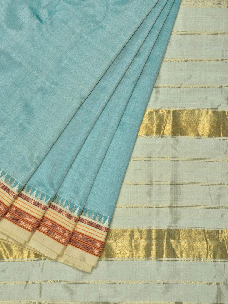 Sea Blue Narayanpet Silk Handloom Saree with Contrast Pallu Design Np0234