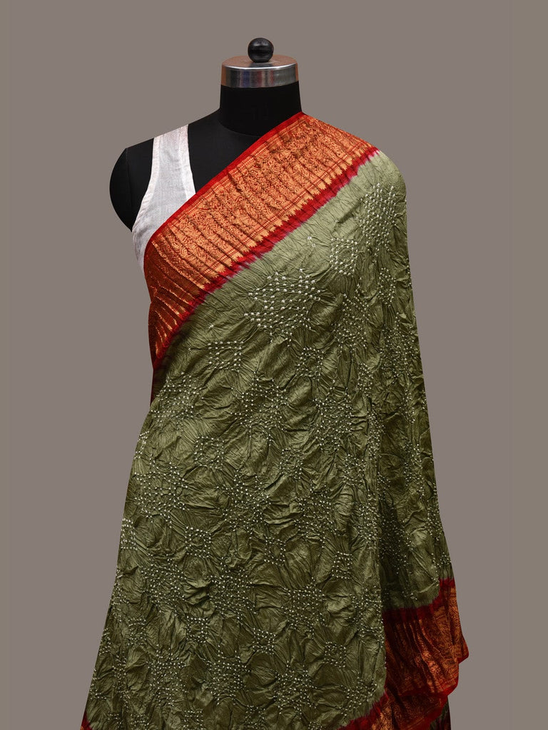 Sea Green and Red Bandhani Kanchipuram Silk Handloom Dupatta with Border Design ds2730