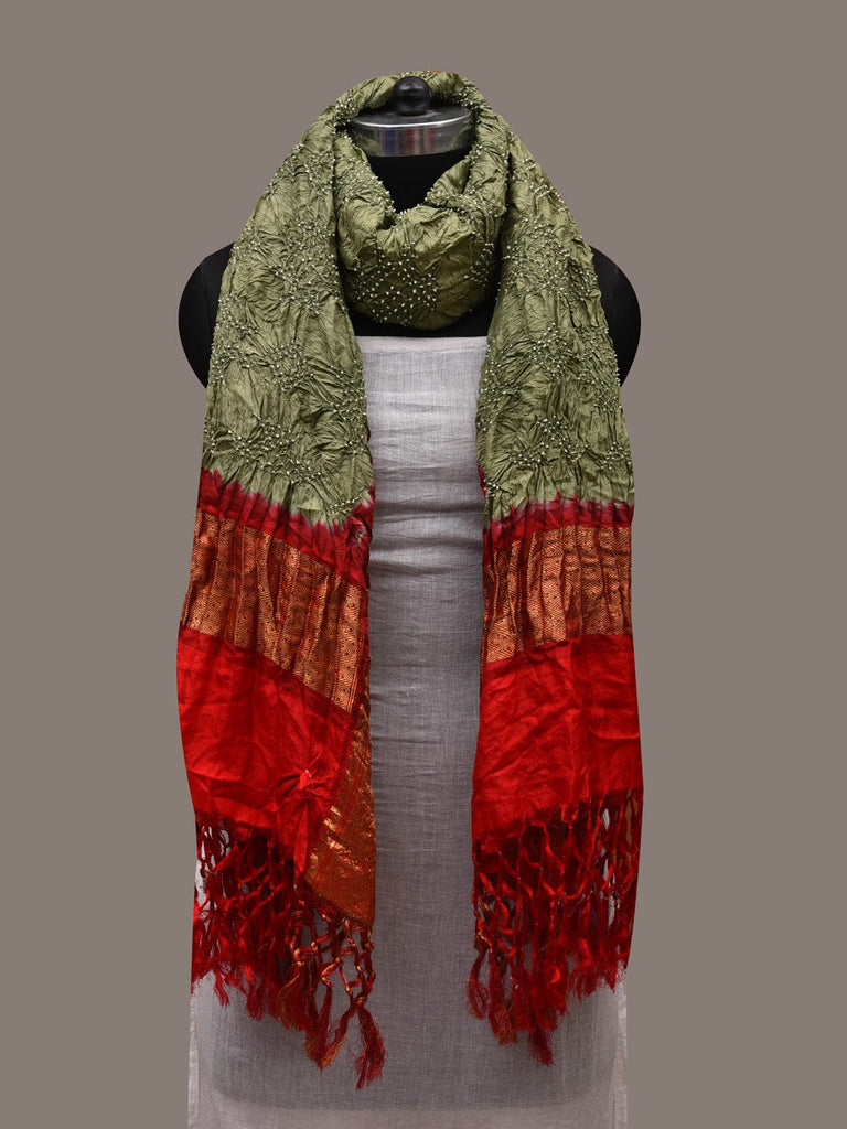 Sea Green and Red Bandhani Kanchipuram Silk Handloom Dupatta with Border Design ds2730