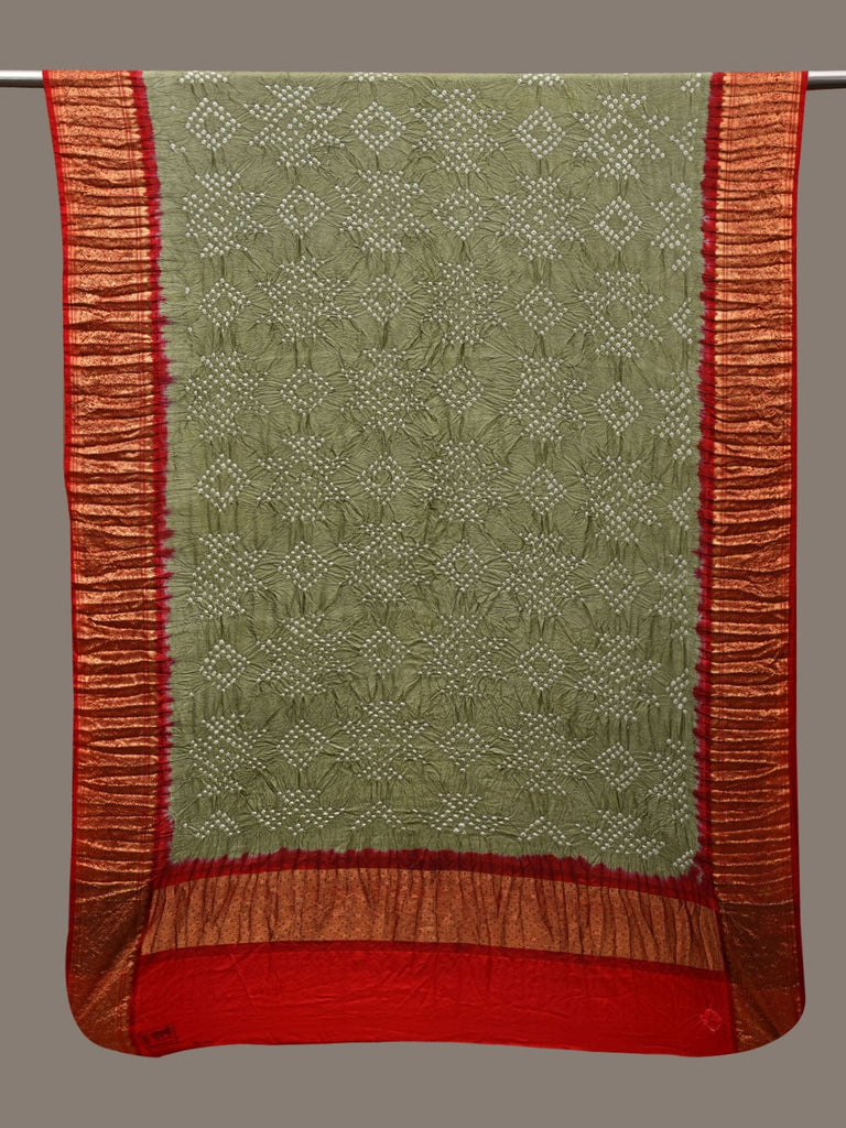Sea Green and Red Bandhani Kanchipuram Silk Handloom Dupatta with Border Design ds2730
