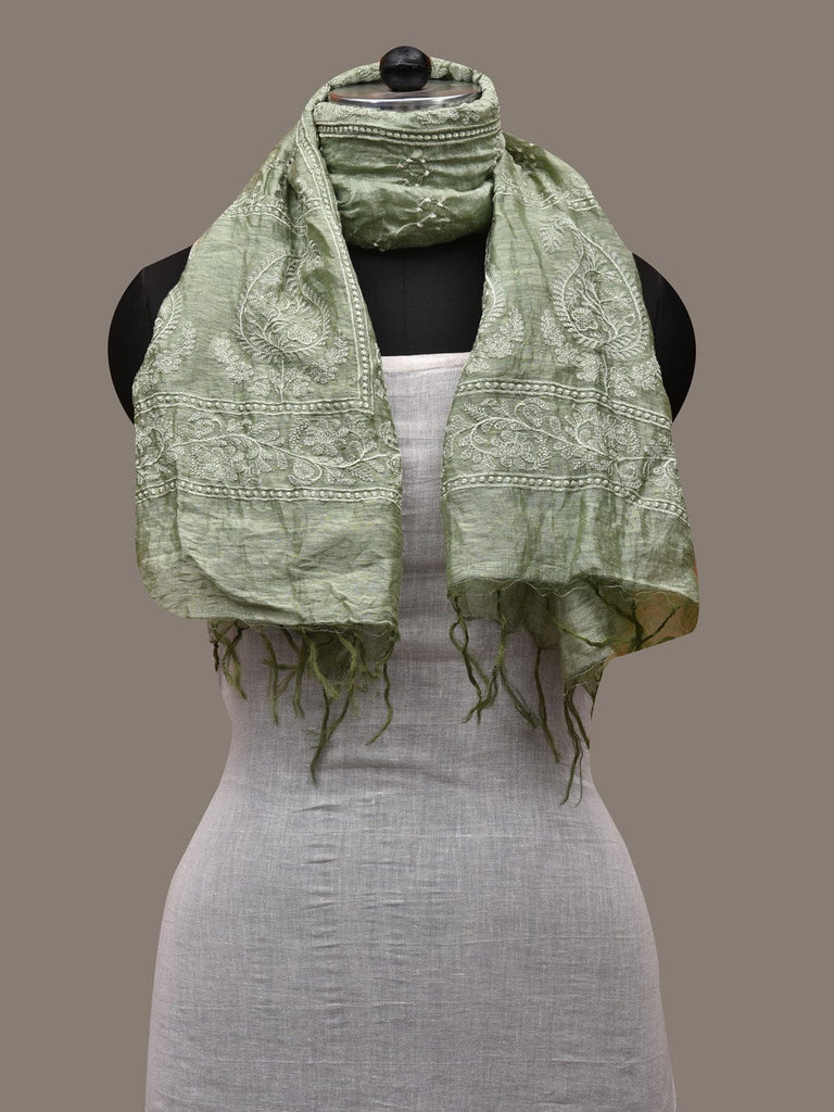 Sea Green Bandhani Silk Handloom Stole with Mango Design ds2903