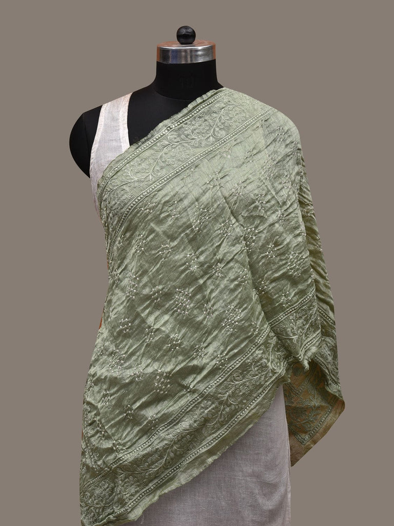 Sea Green Bandhani Silk Handloom Stole with Mango Design ds2903