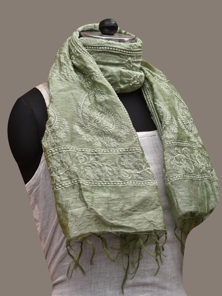 Sea Green Bandhani Silk Handloom Stole with Mango Design ds2903