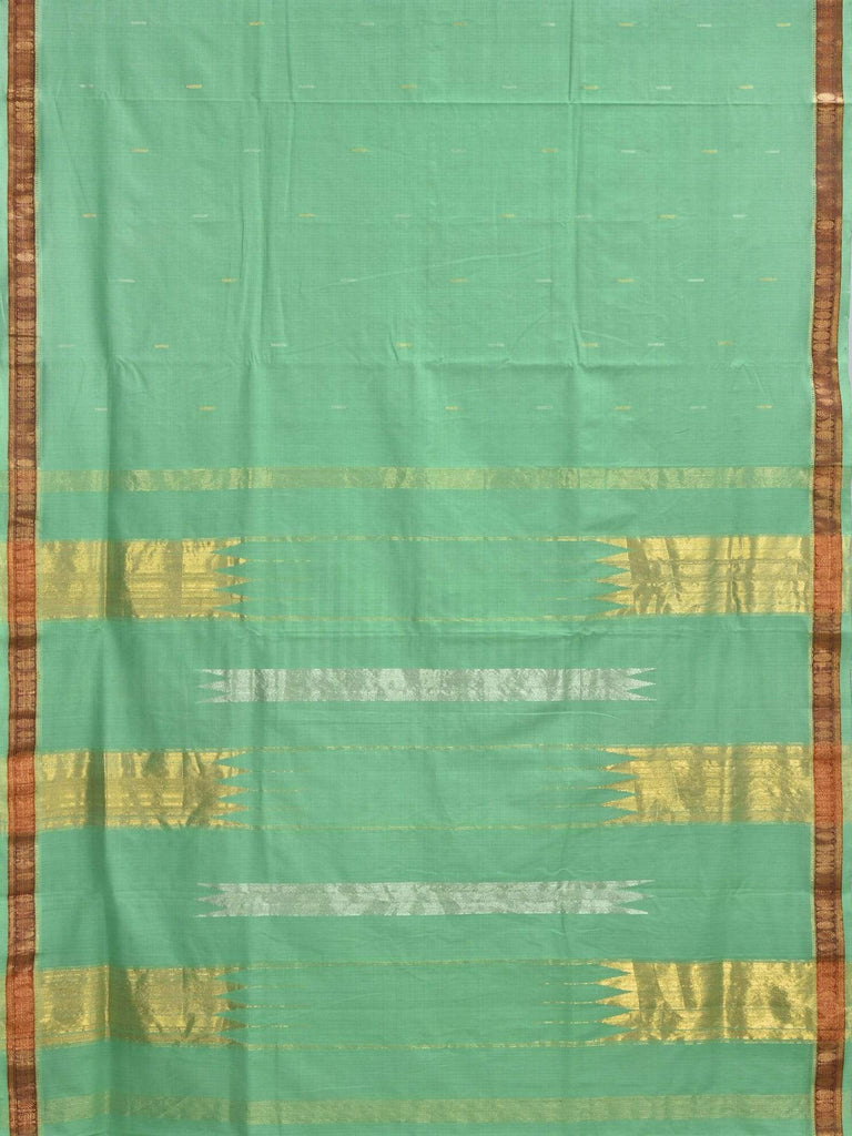 Sea Green Khadi Cotton Handloom Saree with Doby Border and Zari Strips Pallu Design kh0427