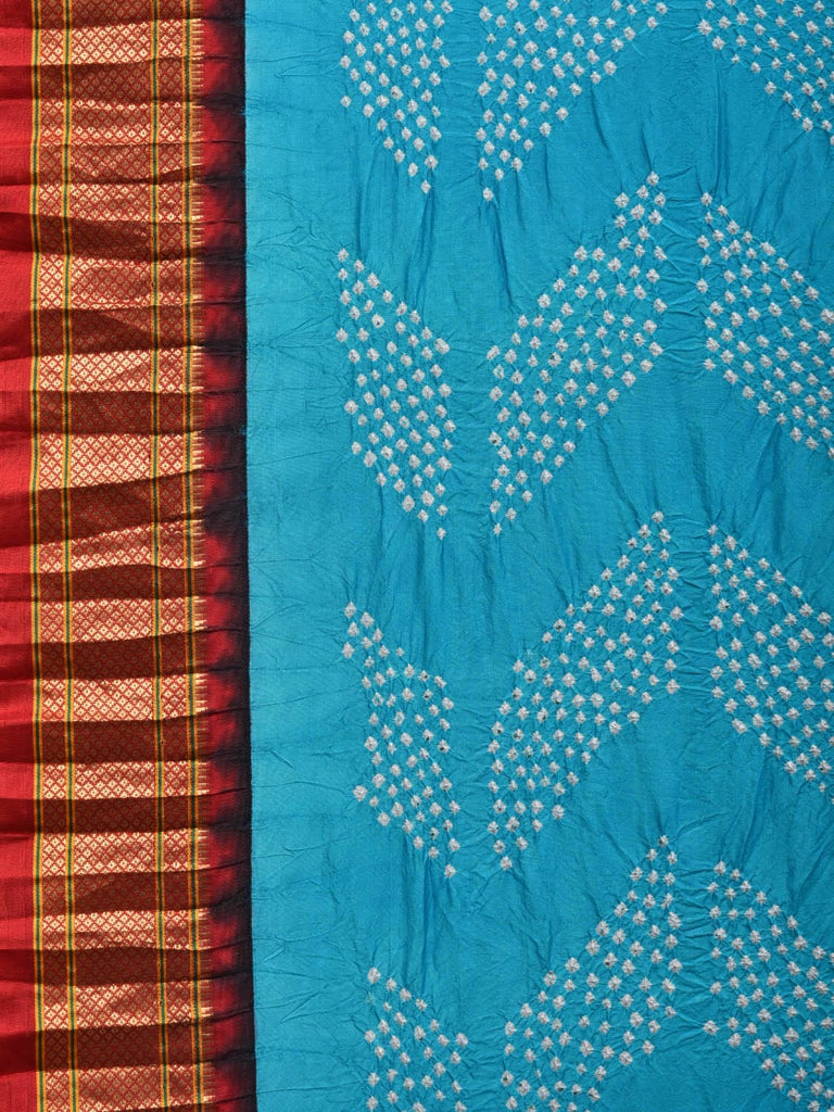 Sky Blue and Red Bandhani Paithani Silk Handloom Saree with Pallu Design bn0389