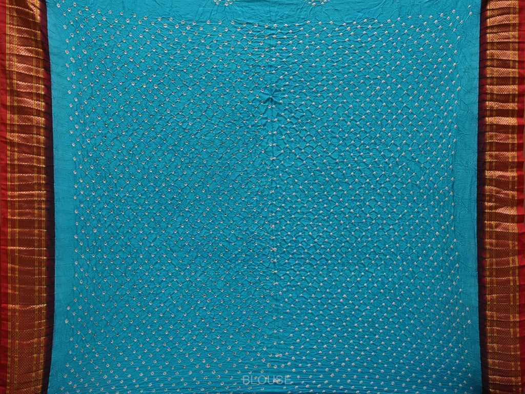 Sky Blue and Red Bandhani Paithani Silk Handloom Saree with Pallu Design bn0389