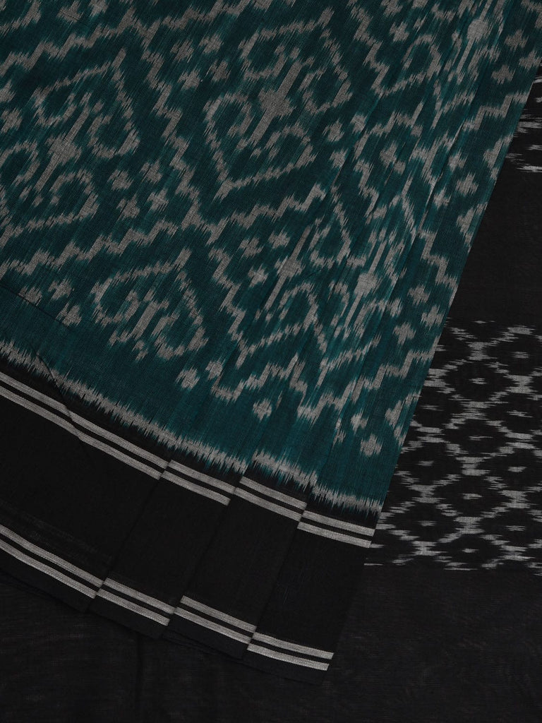 Teal and Black Pochampally Ikat Cotton Handloom Saree with Grill Design i0692