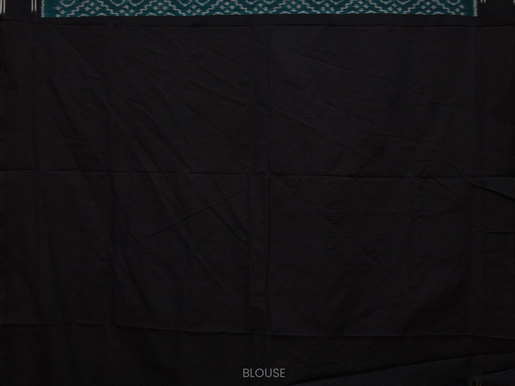 Teal and Black Pochampally Ikat Cotton Handloom Saree with Grill Design i0692