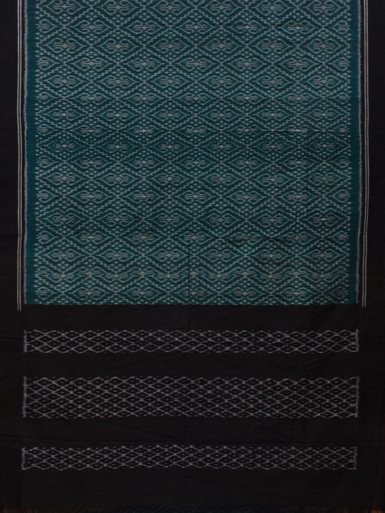 Teal and Black Pochampally Ikat Cotton Handloom Saree with Grill Design i0692