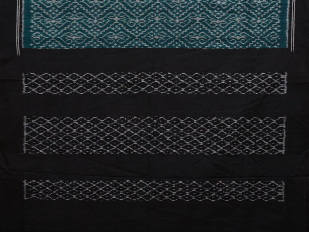 Teal and Black Pochampally Ikat Cotton Handloom Saree with Grill Design i0692