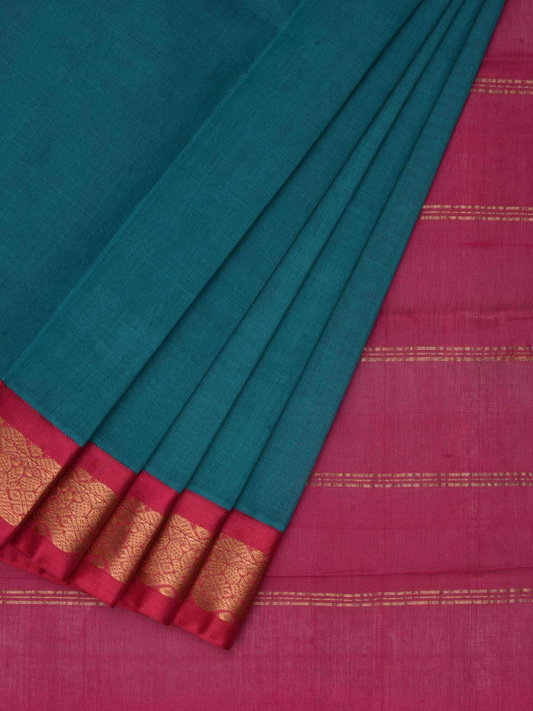 Teal and Pink Gadwal Cotton Handloom Plain Saree G0194