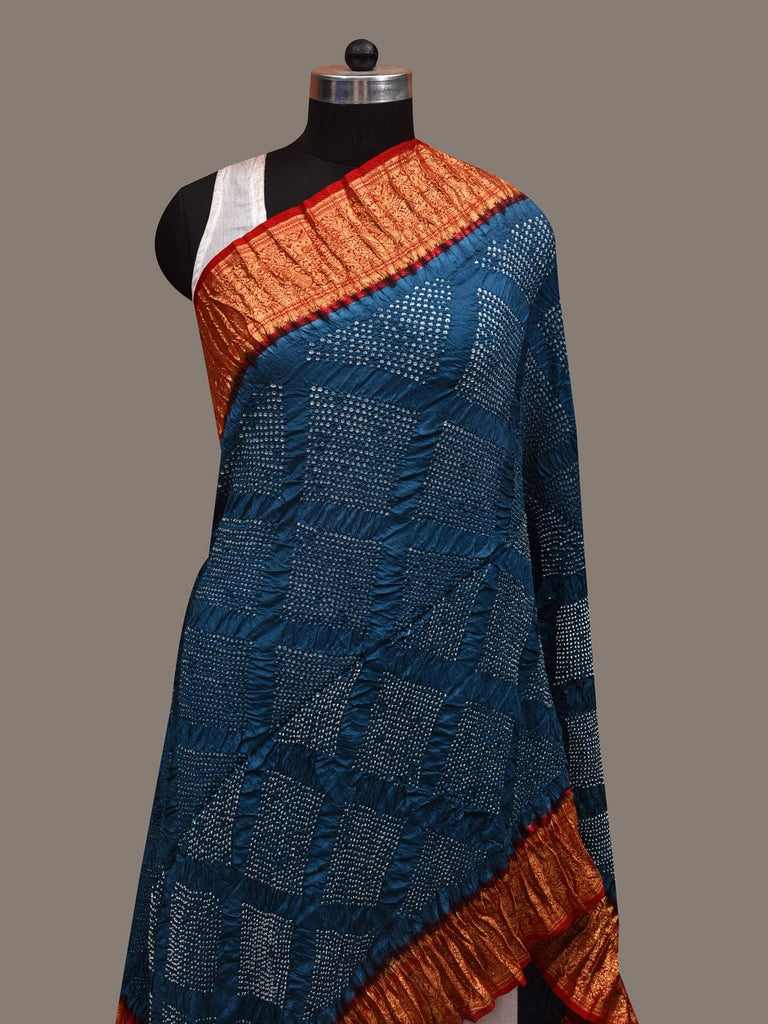Teal and Red Bandhani Kanchipuram Silk Handloom Dupatta with Border Design ds2950