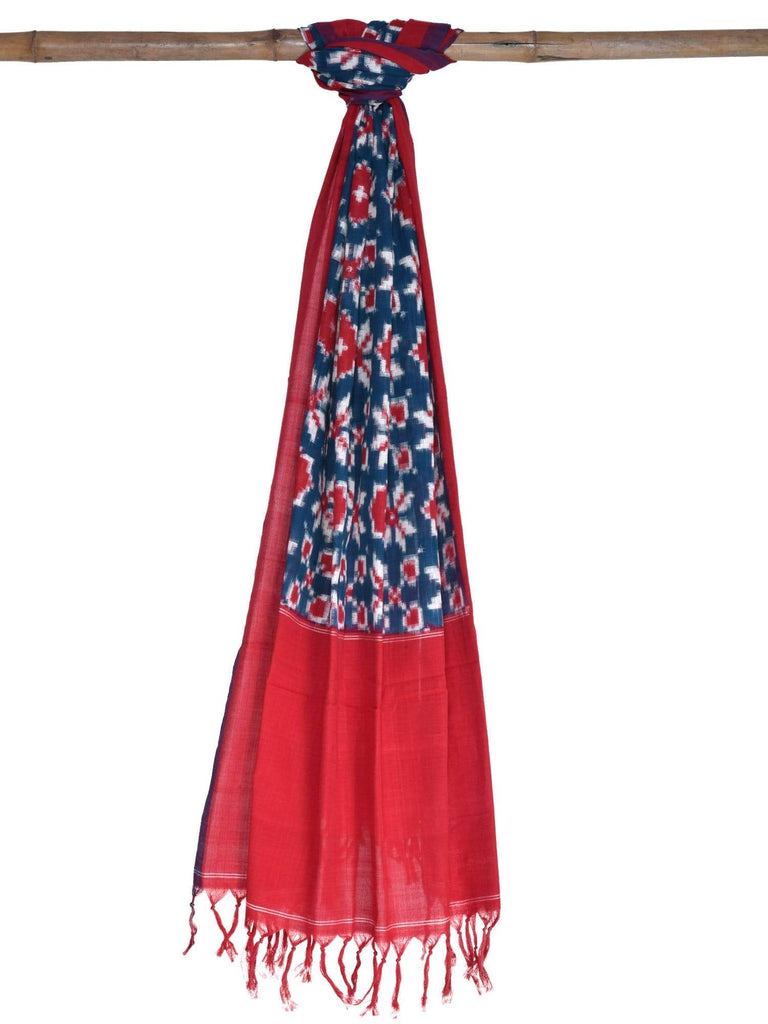 Teal and Red Pochampally Ikat Cotton Handloom Dupatta with Telia Design ds1633