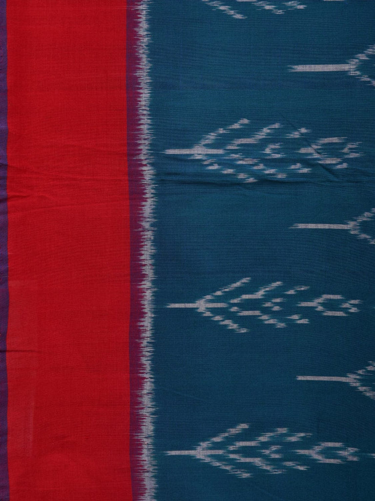 Teal and Red Pochampally Ikat Cotton Handloom Saree with All Over Design i0723