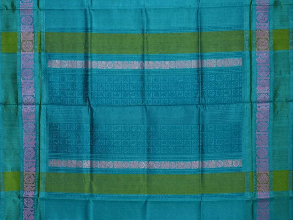 Teal Kanchipuram Silk Handloom Saree with Bird Border Design K0298
