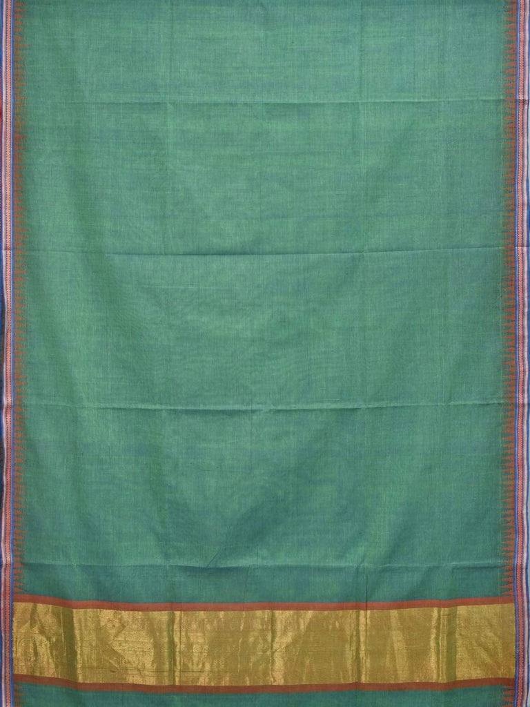 Teal Khadi Cotton Handloom Plain Saree with Doby Border Design Kh0437