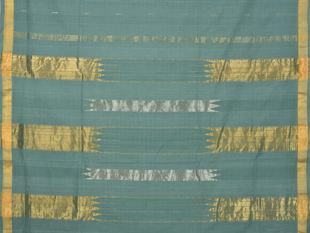 Teal Khadi Cotton Handloom Saree with Zari Strips Pallu Design No Blouse kh0429
