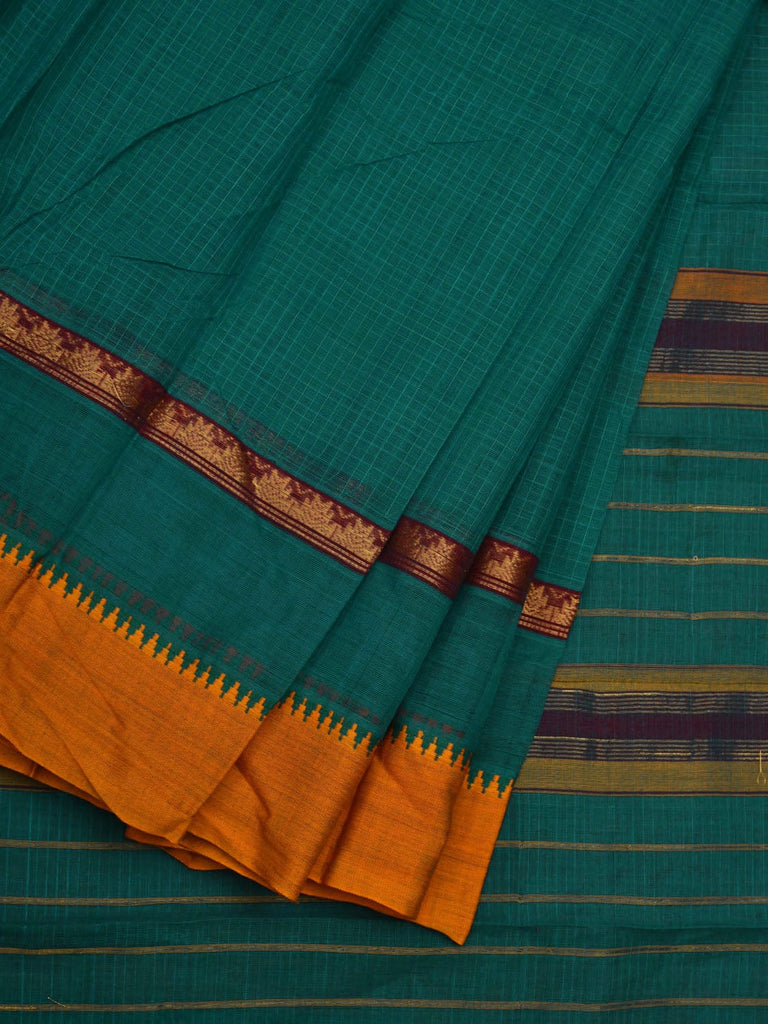 Teal Narayanpet Cotton Handloom Saree with Checks Design No Blouse np0588