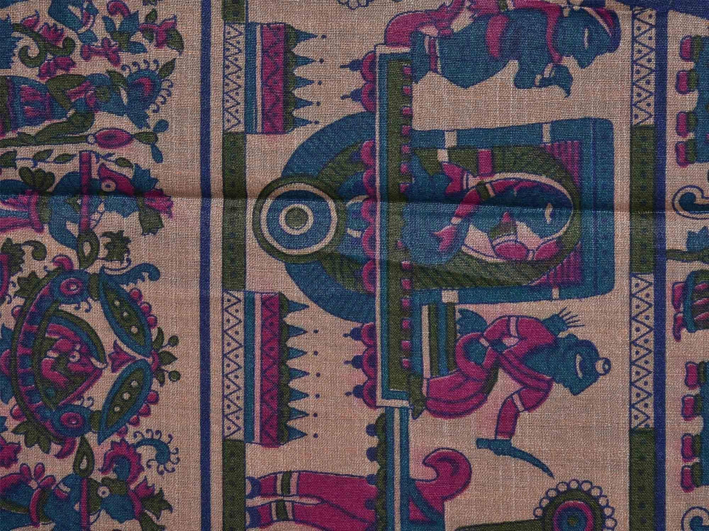 Teal Tussar Handloom Saree with All Over Madhubani Print Design o0220