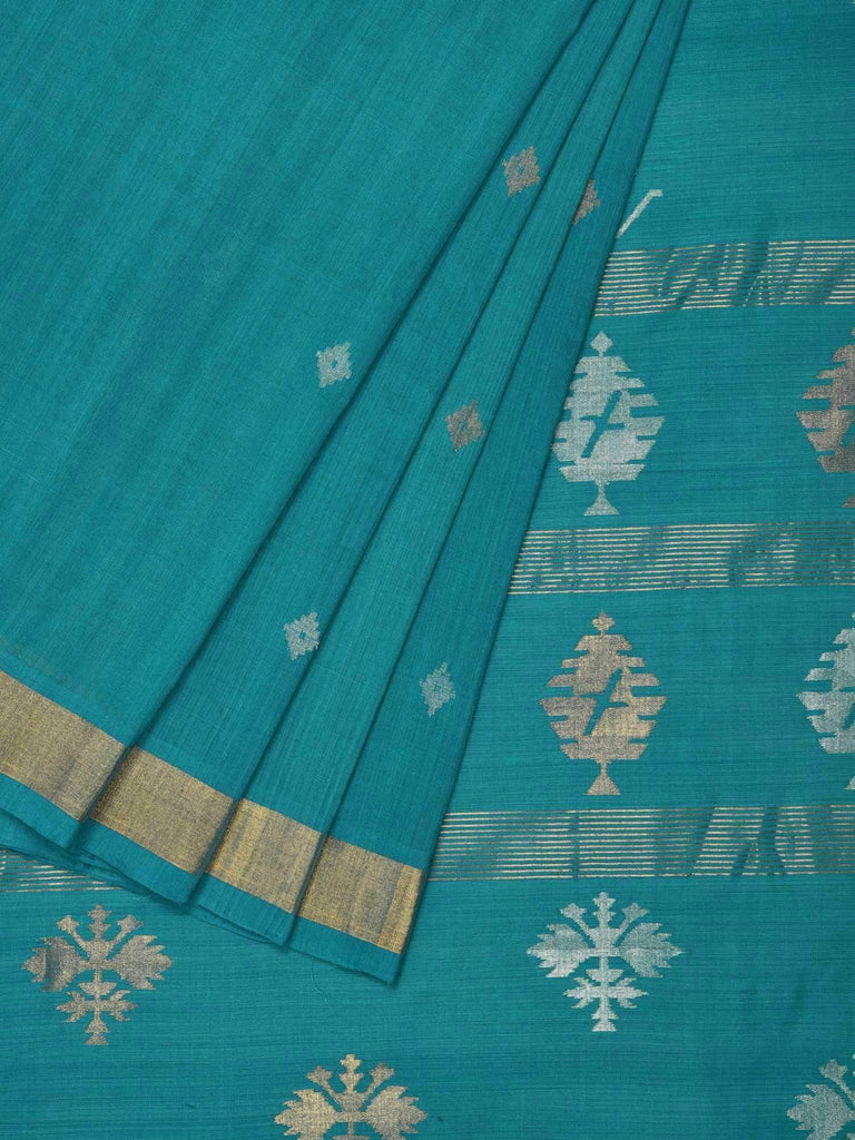 Teal Uppada Cotton Handloom Saree with Assorted Buta Pallu Design U1534