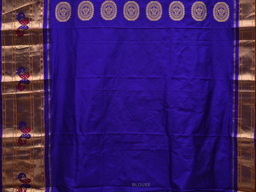 Turquoise and Blue Paithani Silk Handloom Saree with Pallu and Border Design p0412