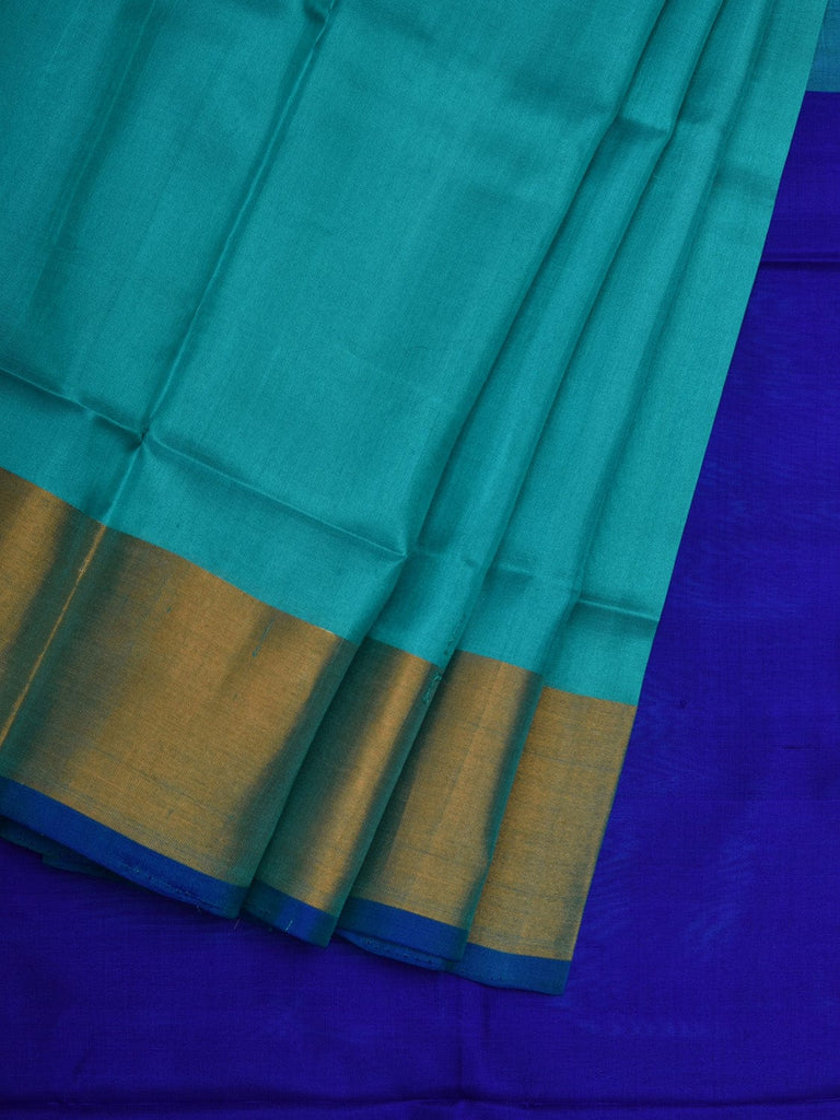 Turquoise and Blue Uppada Silk Handloom Plain Saree with Contrast Pallu Design u1856