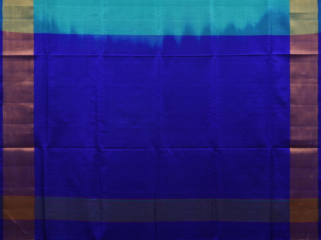 Turquoise and Blue Uppada Silk Handloom Plain Saree with Contrast Pallu Design u1856