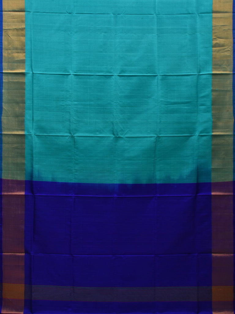 Turquoise and Blue Uppada Silk Handloom Plain Saree with Contrast Pallu Design u1856