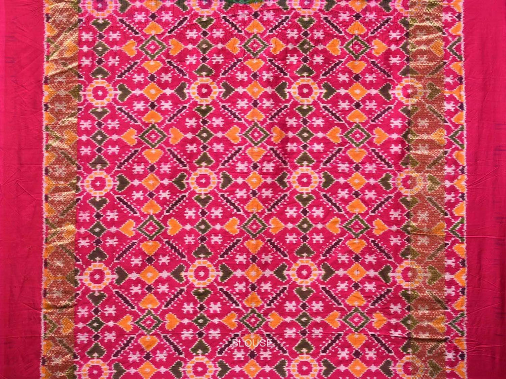 Turquoise and Pink Bandhani Ikat Silk Handloom Saree with Border Design bn0186