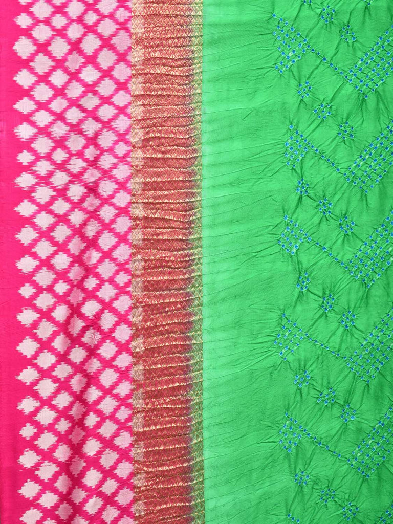 Turquoise and Pink Bandhani Ikat Silk Handloom Saree with Border Design bn0186