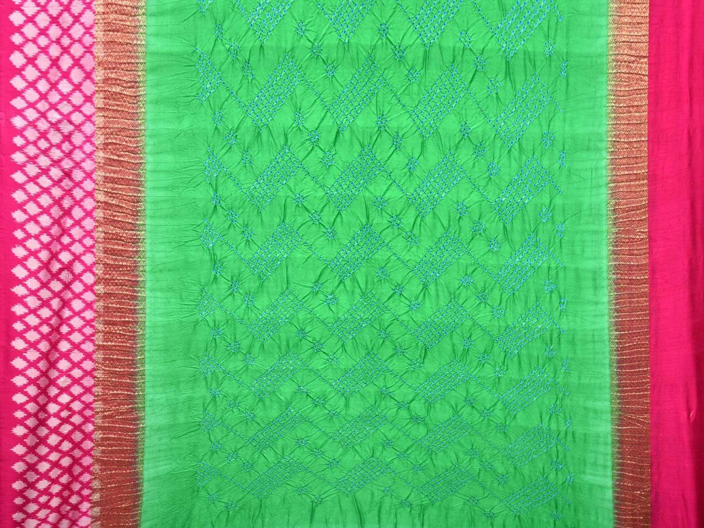 Turquoise and Pink Bandhani Ikat Silk Handloom Saree with Border Design bn0186