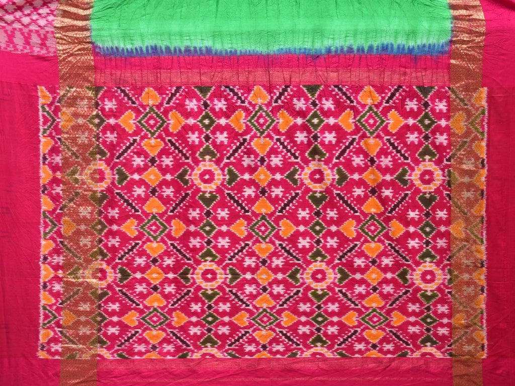 Turquoise and Pink Bandhani Ikat Silk Handloom Saree with Border Design bn0186