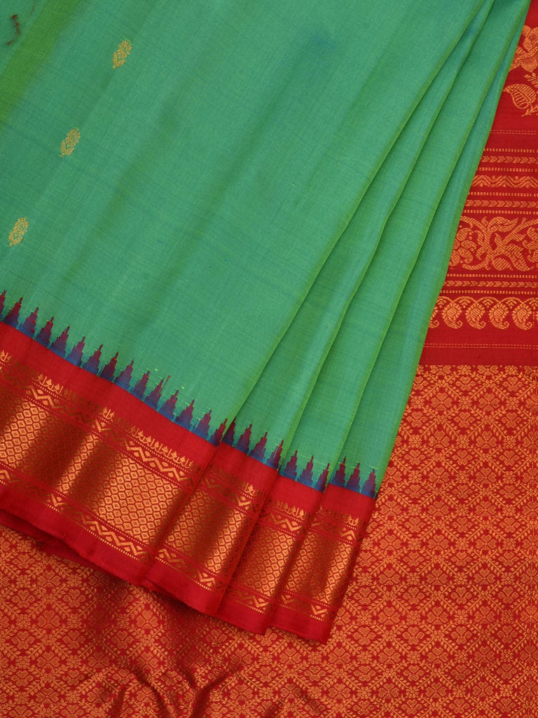 Turquoise and Pink Gadwal Silk Handloom Saree with Flowers Pallu and Temple Border Design g0314