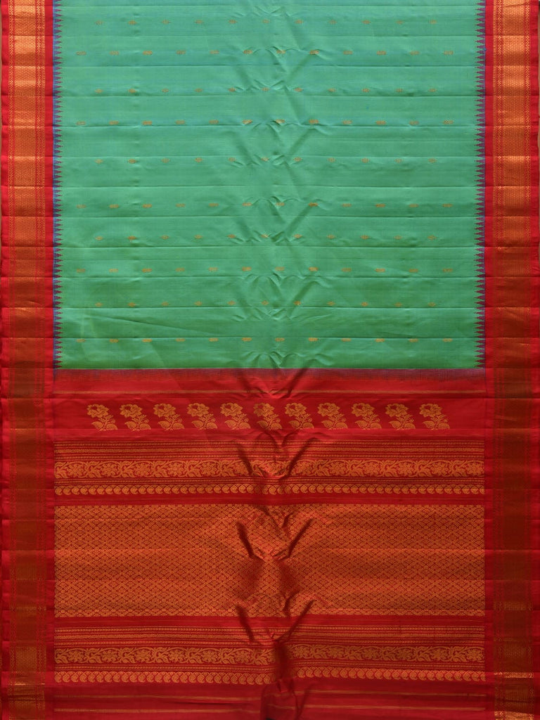 Turquoise and Pink Gadwal Silk Handloom Saree with Flowers Pallu and Temple Border Design g0314