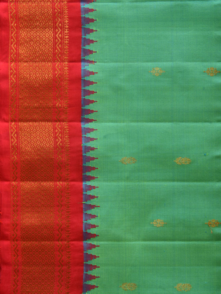 Turquoise and Pink Gadwal Silk Handloom Saree with Flowers Pallu and Temple Border Design g0314