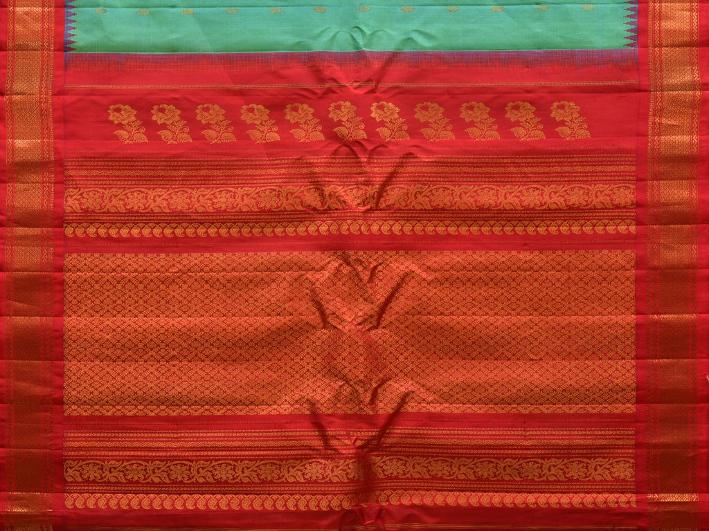 Turquoise and Pink Gadwal Silk Handloom Saree with Flowers Pallu and Temple Border Design g0314