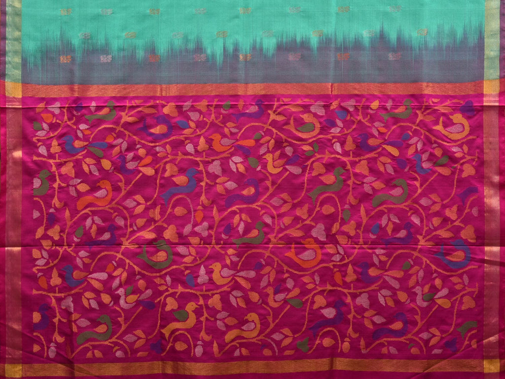 Turquoise and Pink Uppada Silk Handloom Saree with Buta and Pallu Design u1875