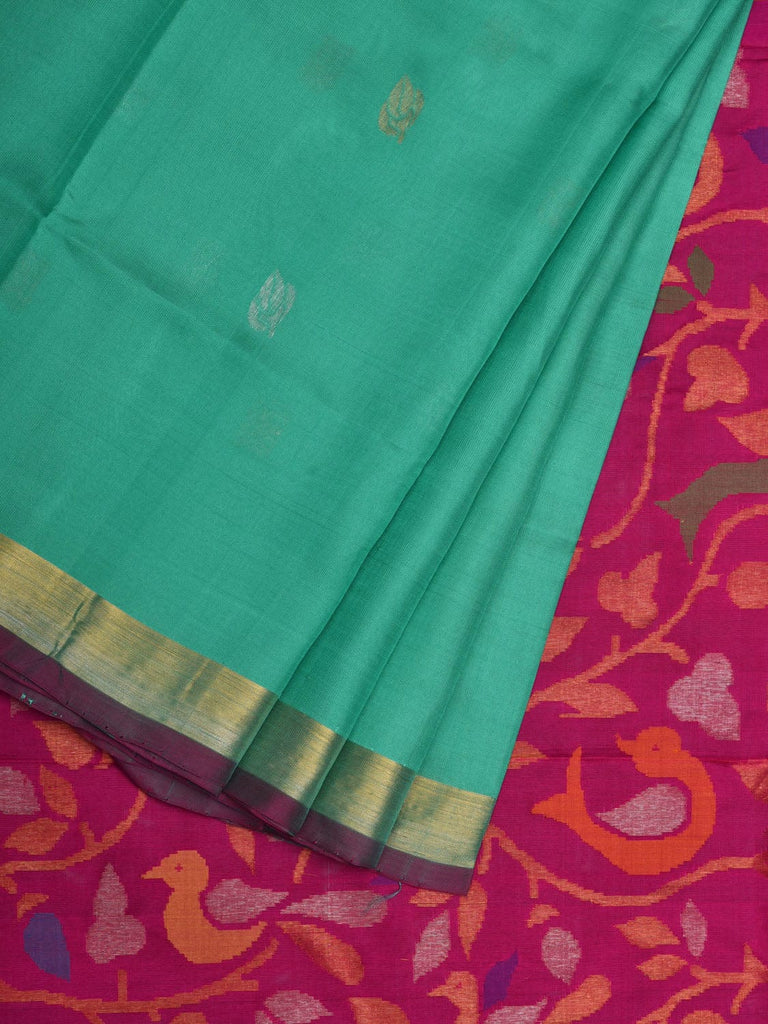 Turquoise and Pink Uppada Silk Handloom Saree with Buta and Pallu Design u1875