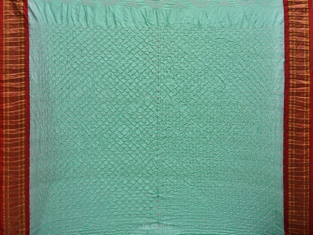 Turquoise and Red Bandhani Paithani Silk Handloom Saree with Pallu Design bn0387