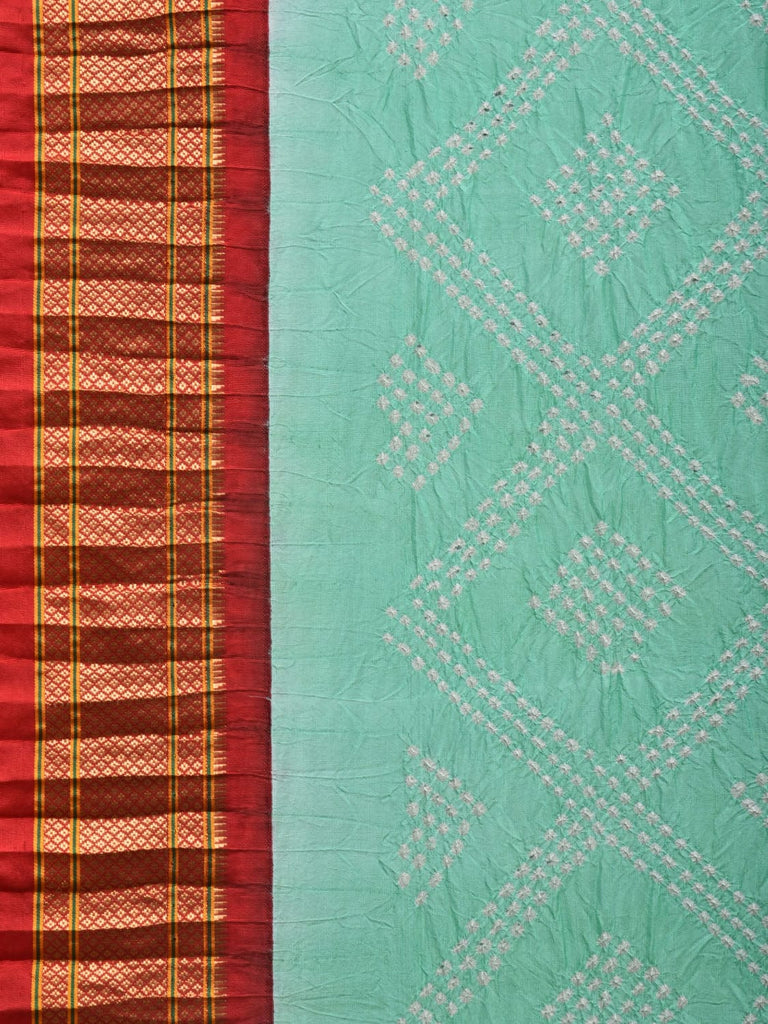 Turquoise and Red Bandhani Paithani Silk Handloom Saree with Pallu Design bn0387