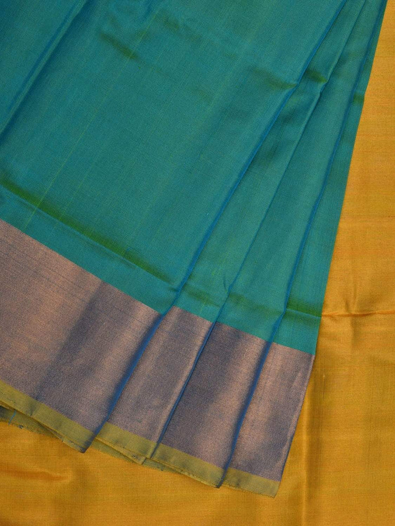 Turquoise and Yellow Uppada Silk Handloom Plain Saree with Contrast Pallu Design u1799