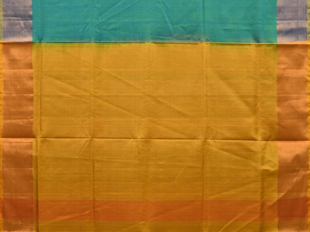 Turquoise and Yellow Uppada Silk Handloom Plain Saree with Contrast Pallu Design u1799